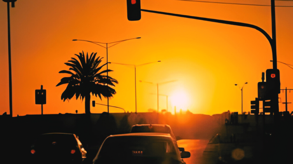 alt="Busy main road in OniHale Ifo Ogun State with yellow buses"