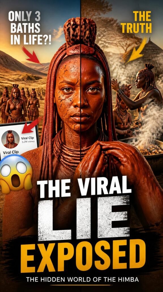 Himba woman from Namibia using traditional otjize paste and smoke bath hygiene ritual in desert environment